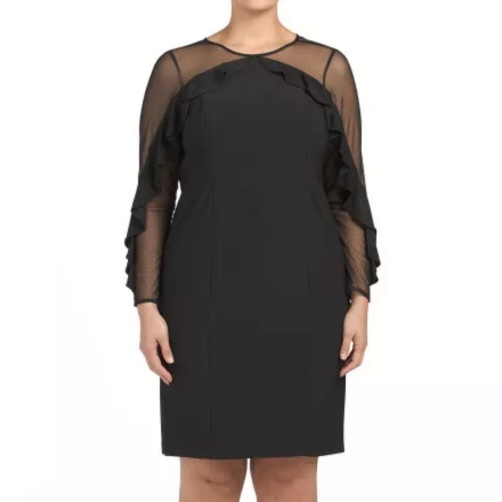RM RICHARDS BLACK RUFFLE SHEATH DRESS womens XL long sleeve prom wedding